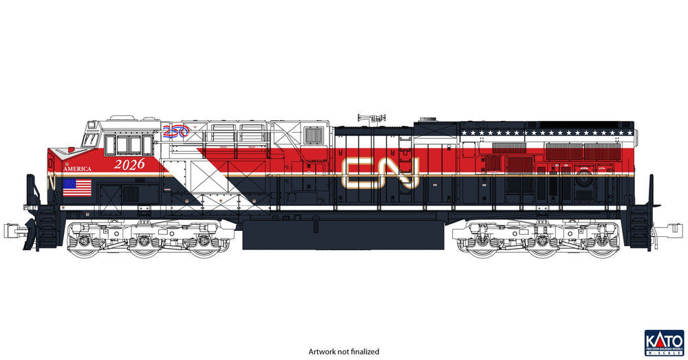 Kato 176-2026 CN 2026 pays homage to the modern design of the Air Force One with its red and
blue striping throughout