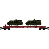 N MICRO-TRAINS 57' CONVERTED TOFC FLAT CAR W/O TRAILER ATCHISON, TOPEKA & SANTA FE 2-PACK W/HELICOPTER LOAD #95013, #95016