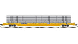 Atlas N Master | F89J Flat Car | PTTX Yellow w/Conspicuity (w/ deck risers & silver pipe load)