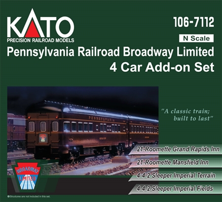 KATO N Scale 1067112 | Pennsylvania Rail Road Broadway Limited 4 Car Add-On Set