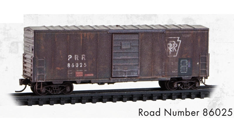 N MICRO-TRAINS 40' SINGLE DOOR BOX CAR WEATHERED PENNSYLVANIA #86025