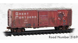 N MICRO-TRAINS 40' SINGLE DOOR BOX CAR WEATHERED GREAT NORTHERN #5169