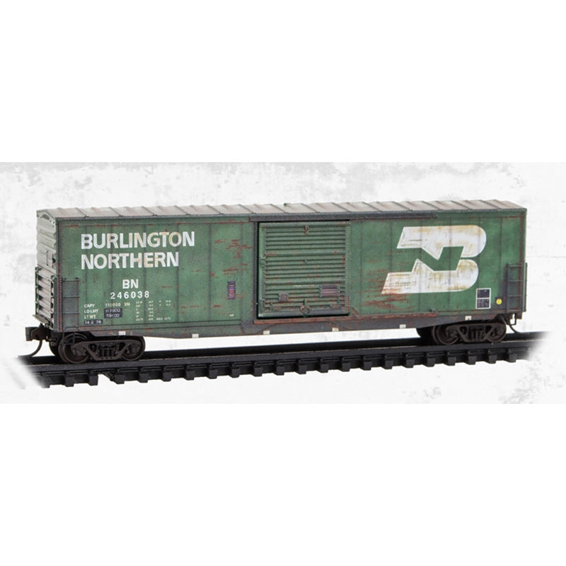 N MICRO-TRAINS 50' SINGLE DOOR BOX CAR WEATHERED BURLINGTON NORTHERN #246038