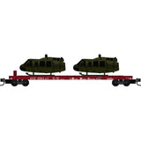 N MICRO-TRAINS 57' CONVERTED TOFC FLAT CAR W/O TRAILER ATCHISON, TOPEKA & SANTA FE 2-PACK W/HELICOPTER LOAD #95013, #95016