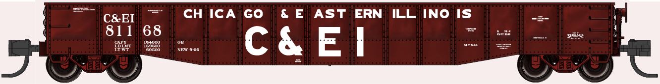 Bluford Shops | 52'6" 15-Panel DENTED Mill Gondolas |  Chicago & Eastern Illinois (C&EI)