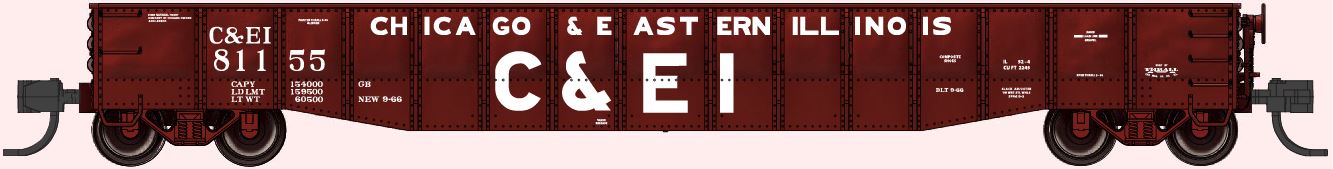 Bluford Shops | 52'6" 15-Panel DENTED Mill Gondolas |  Chicago & Eastern Illinois (C&EI)