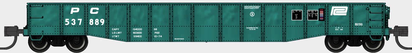 Bluford Shops | 52'6" 15-Panel DENTED Mill Gondolas | Penn Central (PC)