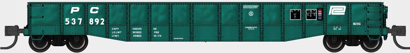 Bluford Shops | 52'6" 15-Panel DENTED Mill Gondolas | Penn Central (PC)