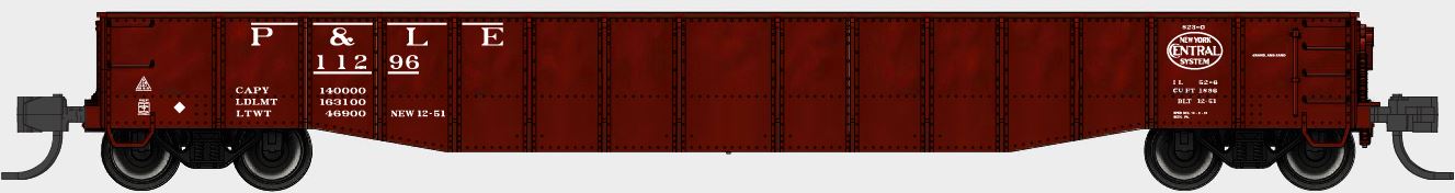 Bluford Shops | 52'6" 15-Panel DENTED Mill Gondolas | Pittsburgh & Lake Erie (PLE)