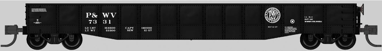 Bluford Shops | 52'6" 15-Panel DENTED Mill Gondolas | Pittsburgh & West Virginia (PWV)