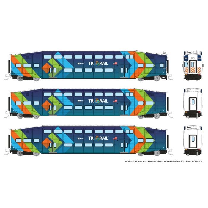 Rapido (N Scale) | Bilevel Commuter Cars | TriRail - Dark Blue - B360 Hobbies