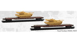 N MICRO-TRAINS 57' CONVERTED TOFC FLAT CAR ATCHISON, TOPEKA & SANTA FE WEATHERED 2-PACK W/ M1 ABRAMS TANK KIT #95005, #95011