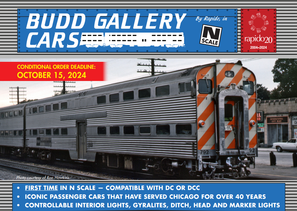 Rapido (N Scale) | Budd Gallery Commuter Cars | Metra - BNSF Swoosh - B360 Hobbies
