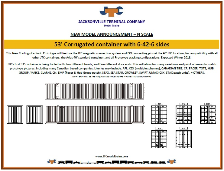 JTC N Scale 535041 |  EMP (Ex - Hub Group) 53' High Cube 6-42-6 Corrugated Containers with Magnetic System