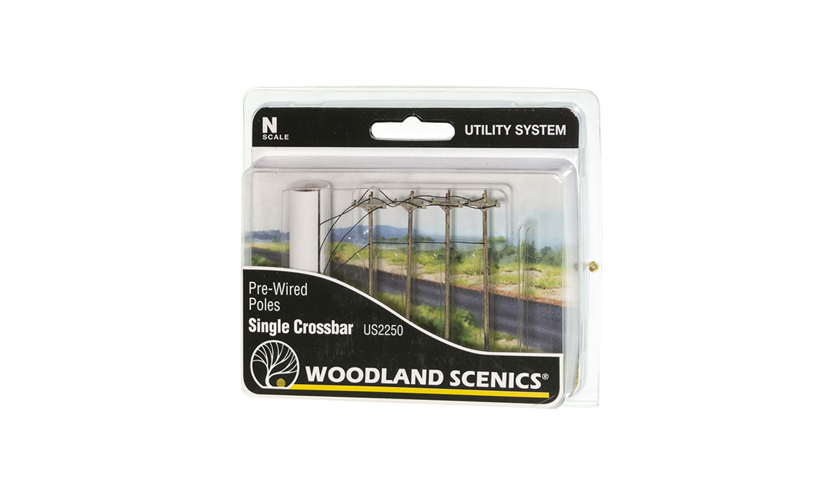 Woodland Scenics N Scale US2250 | Utility System | Pre-Wired Poles - Single Crossbar