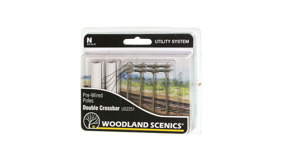 Woodland Scenics N Scale US2251 | Utility System | Pre-Wired Poles - Double Crossbar