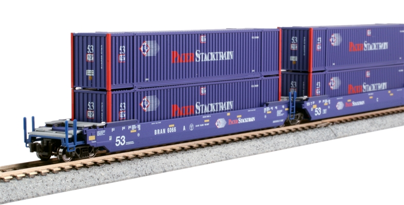 KATO N Scale 1066179 | Gunderson MAXI-IV Double Stack Pacer Well Car Set #BRAN6020 w/ Pacer Stack train Intermodal Ribbed Magnetic 53' Containers