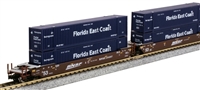 Kato N Gunderson MAXI-IV BNSF "Swoosh" Well Car Set w/ Florida East Coast (FEC) Intermodal Ribbed Magnetic 53' Containers