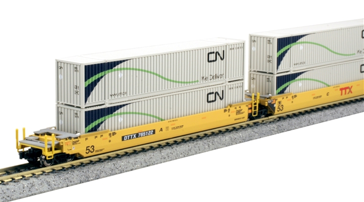 Kato N Gunderson MAXI-IV TTX "New Logo" Well Car Set W/ CN Intermodal Ribbed Magnetic 53' Containers