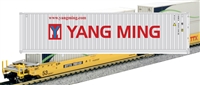 Kato N Gunderson MAXI-I TTX "New Logo" #759364 Well Car Set W/ Yang Ming Intermodal Ribbed Magnetic 53' Containers (5 Car Set)