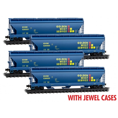 MICRO TRAINS N Scale 98300199 | 3 Bay Covered Hoppers | Golden West Service (GVSR) 4pk