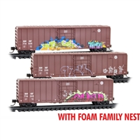 Micro Trains N Scale BNSF Boxcar weathered 3-Pack - FOAM